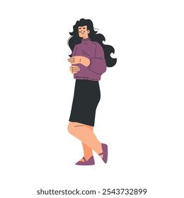 Happy Woman Character in Purple Sweater Standing Vector Illustration