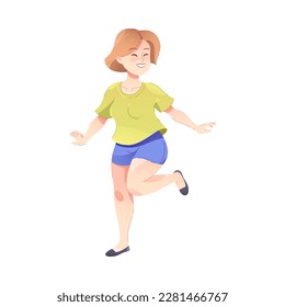 Happy Woman Character Rejoicing and Cheering Vector Illustration