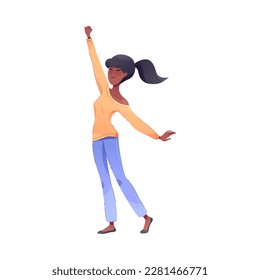 Happy Woman Character Rejoicing and Cheering Vector Illustration