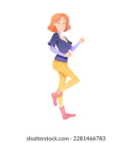 Happy Woman Character Rejoicing and Cheering Vector Illustration