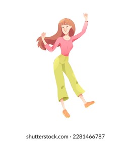 Happy Woman Character Rejoicing and Cheering Vector Illustration