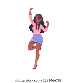 Happy Woman Character Rejoicing and Cheering Vector Illustration