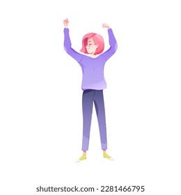 Happy Woman Character Rejoicing and Cheering Vector Illustration