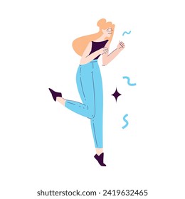 Happy Woman Character Rejoicing and Cheering with Confetti Vector Illustration