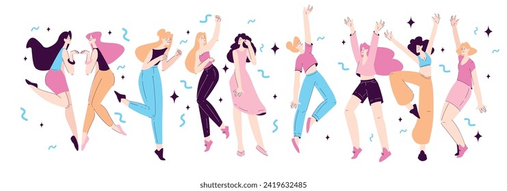 Happy Woman Character Rejoicing and Cering Vector Set