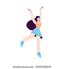 Happy Woman Character Rejoicing and Cheering with Raised Up Hands Vector Illustration