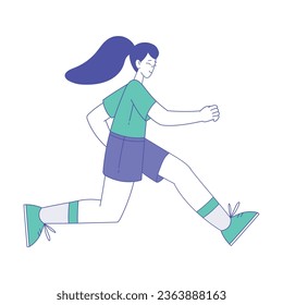 Happy Woman Character Running Sport Marathon Vector Illustration