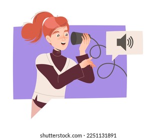 Happy Woman Character Speaking by Phone Having Connection with Somebody Vector Illustration
