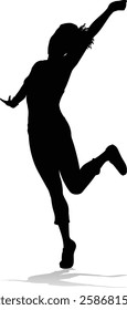 A happy woman in a cheerful joy pose gesture silhouette person concept