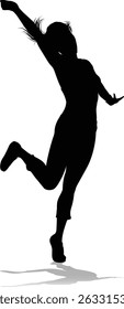 A happy woman in a cheerful joy pose gesture silhouette person concept