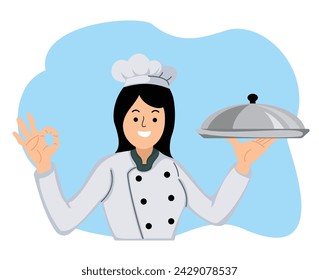 Happy woman chef mascot logo