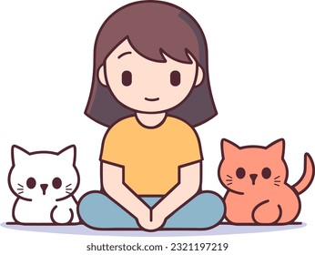 Happy woman with cute cat. pet friend and cat lover concept. vector illustration and flat design.