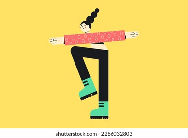 Happy woman dance. Flat vector girl in modern style. 