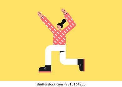 Happy woman dance. Flat vector girl in modern style. 