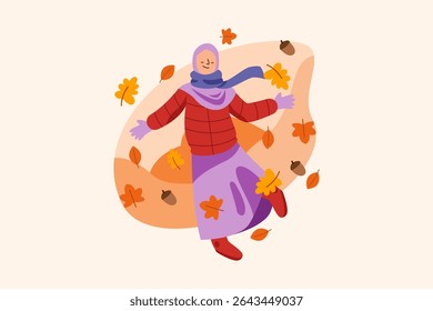 Happy Woman Dancing in Autumn Clothes