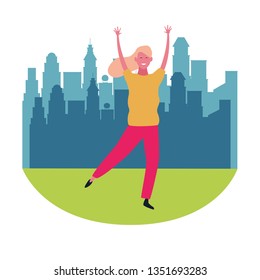 Happy woman dancing cartoon