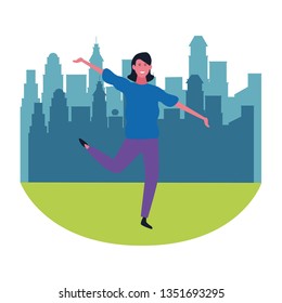Happy woman dancing cartoon