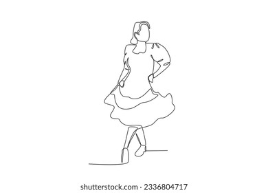 A happy woman dancing in a dress. Fiestas patrias chile