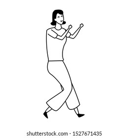 happy woman dancing icon over white background, vector illustration