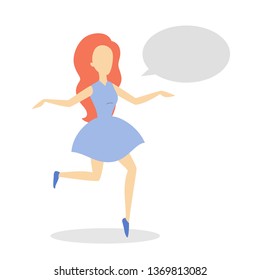 Happy woman dancing and talking. Female character making dance movement. Adult having fun. Dancing girl silhouette. Isolated flat vector illustration