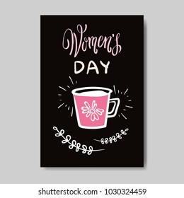 Happy Woman Day Greeting Card Holiday Poster DesignVintage Grunge Style Vector Illustration