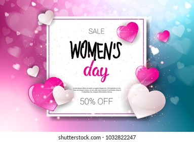 Happy Woman Day Sale Holiday Shopping Promotion Coupon Design Discount Poster Background Vector Illustration
