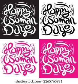 Happy woman day vector illustration with typography style with pink and black color. Hand drawing vector happy woman day black and pink color