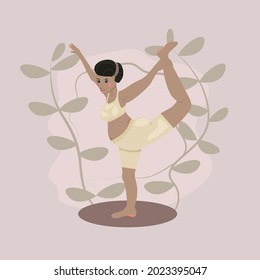 Happy woman doing yoga on the mat