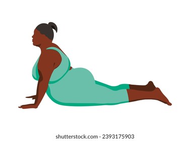 Happy woman doing yoga, sports, warming up. Vector image on white isolated background. The girl loves herself and her body, takes care of herself. EPS10