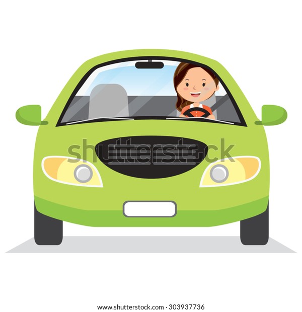 Happy Woman Driving Car Vector Illustration Stock Vector (Royalty Free ...