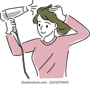 A happy woman drying her hair after successful hair growth treatment. She looks confident and refreshed, enjoying her fuller hair.