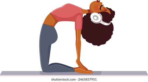 
Happy Woman Exercising on a Yoga mat Vector Illustration. Girl exercising practicing stretching for flexibility 
