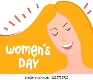 A happy woman experiences joyful emotions. Women's day greeting card or banner template. Family celebration. Vector illustration of drawn people