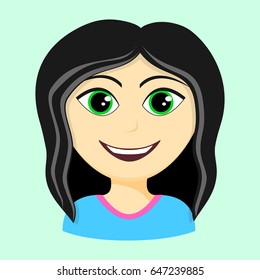 Happy woman - facial expression. Vector illustration.