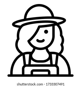 Happy woman farmer icon. Outline happy woman farmer vector icon for web design isolated on white background
