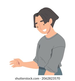 Happy Woman Giving Hand for Shaking as Brief Greeting or Parting Tradition Vector Illustration