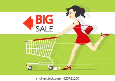 happy woman go shopping vector illustration