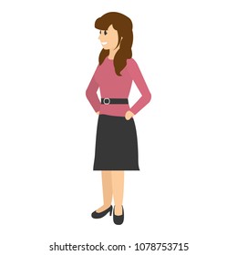 happy woman hairstyle with blouse and skirt