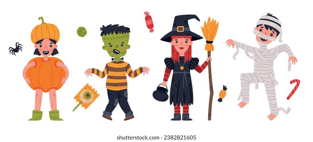 Happy Woman at Halloween Party Standing in Dracula Costume with Horns on Head Vector Illustration