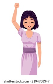 happy woman with hand up character