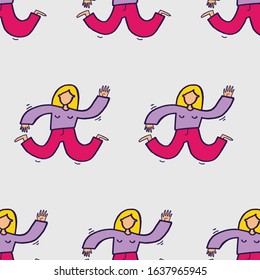 happy woman hand drawn pattern illustration