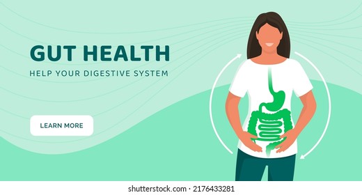 Happy Woman With Healthy Clean Gut, Detox And Digestive Health Banner