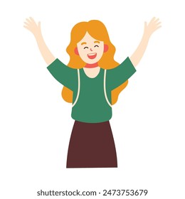 Happy woman with her arms up in the air