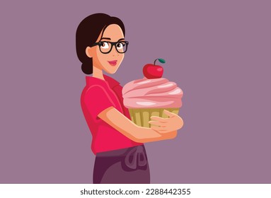 
Happy Woman Holding a Cupcake Loving Dessert Vector Cartoon. Senior professor explaining protective measures for school reopening
