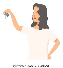 Mulher feliz segurando novas chaves de casa orgulhosa dona de casa