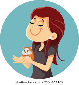 
Happy Woman Holds and Cares for a Hamster Vector Illustration. Pet owner having a cute and adorable little furry companion

