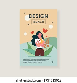 Happy woman hugging little dog. Pet care, puppy, love flat vector illustration. Domestic animals, breed, friendship concept for banner, website design or landing web page