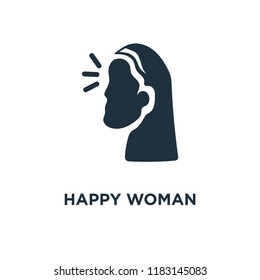 Happy Woman icon. Black filled vector illustration. Happy Woman symbol on white background. Can be used in web and mobile.