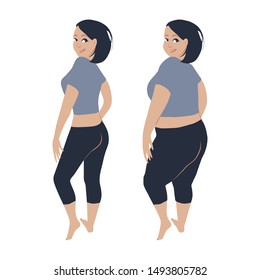 Happy woman illustration before and after weight loss