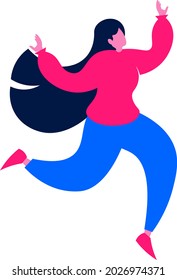Happy Woman Jumping - Amazing vector flat illustration of a happy beautiful woman in jumping pose suitable for mobile app, website, womens day, mental health illustration in general - Vector Character